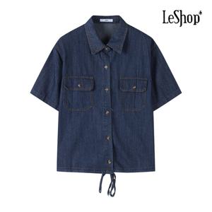 [르샵]밑단 스트링 데님 반팔 셔츠 (BP7BL002A)