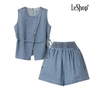 [르샵]사이드 절개 데님 베스트 팬츠 투피스 (BP4OP043A)