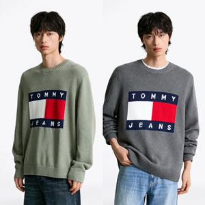 [타미진] 2종 택1 공용 레귤러 핏 T32F7KTO41TMT1 멜란지 플래그 스웨터 남자여자 기본 라운드 면 니트 SC