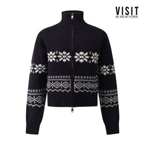 [비지트인뉴욕]노르딕 패턴 하이넥 니트 집업 가디건 (V5BGD01)