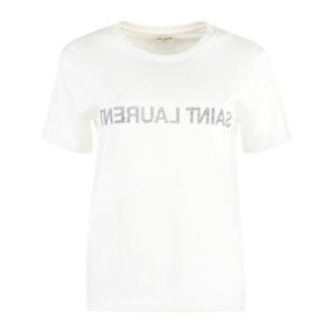 생로랑 리버스 로고 프린트 코튼 반팔 티셔츠 665234Y37AW 9744