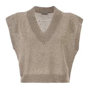 브루넬로쿠치넬리 브이넥 리넨 코튼 시퀸 니트 조끼 MDT746402