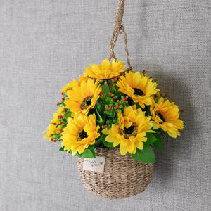 해바라기 조화 화분 바구니한가득 set 26cm 인테리어 꽃 테이블 장식 소품 금전화