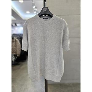 바쏘옴므 세이브존03 바쏘옴므 25 그레이 면 혼방 사이드 배색 라운드넥 반팔 니트 WSAGZ2WR20AGRA