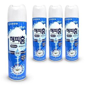 유한양행 해피홈 에어로솔 모기 파리 살충제 퇴치제 수성 무향 500ml 4개