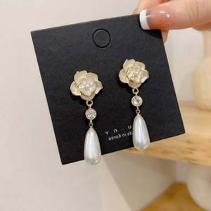 실버925 플라워 큐빅 왕 진주 드롭 귀걸이