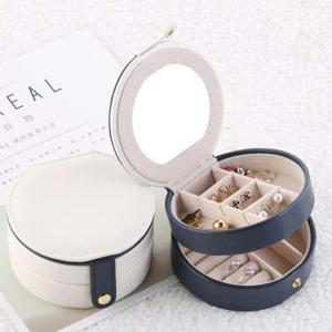 키밍 원형보석함 2단 액세서리 미니 가죽 보석함