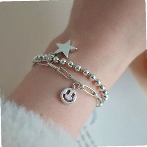 스마일 팔찌 T0758 실버 패션 웃는얼굴 별 스타