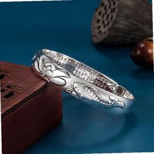 반야심경 실버 불경 S999 빈티지 연꽃 각인 팔찌 잉어