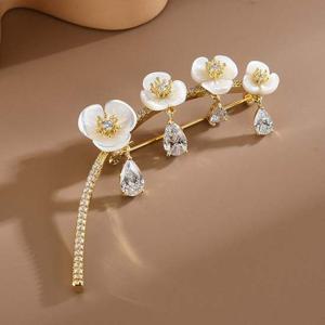 샤링 심플 은초롱 자개 브로치 특AAA 꽃 지르코니아