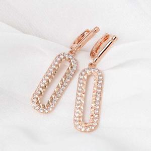 14K 금침 로즈골드 원터치 링 큐빅 클립 드롭 귀걸이