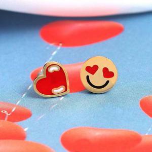 14K 골드필드 핀 언발란스 스마일 하트 일자침 귀걸이