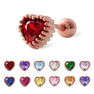 14K GOLD PIN 피어싱 탄생석컬러 하트큐빅 12종 택1