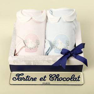 [쇼콜라](쌍둥이출산50일백일선물세트)아떼텐셀우주복(핑크+블루)TNNWQX02UBP-138