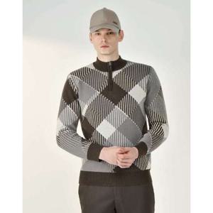 닥스 골프 24FW 품절임박PREMIUM 브라운 체크 방풍 니트 반집업 DGSW4D754W3