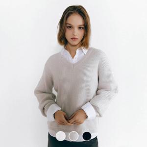 지오다노 355501 여성 봄 브이넥 스티치 긴팔 니트 스웨터 05355501