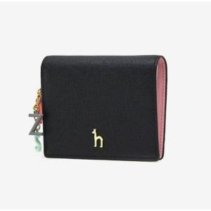 [헤지스ACC] 블랙 가죽 골드퍼피 로고 레터링장식 2단 반지갑 HIWA5E613BK