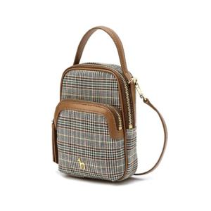 [헤지스] 브라운 체크 나일론 더블지퍼 크로스 미니백(HIWA4F431W