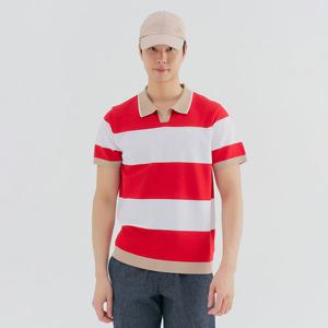 [레노마골프] 남성 스트라이프 패턴 카라 반팔 니트 RMSPN2203-500