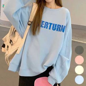 겨울 라운드넥 맨투맨 여자 티셔츠 긴팔 캐주얼 코디