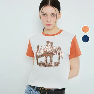 [버커루]여성 배색 아트웍 링거 반팔 티셔츠 B242TS620P