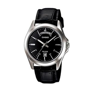 카시오 MTP-1370L-1A 남성 라운드 아날로그 가죽 손목 시계