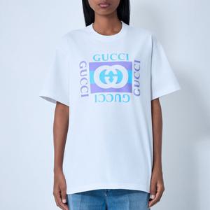 26 SS 구찌 G 인터로킹 그래픽 로고 프린트 코튼 반팔 티셔츠 화이트 837959 XJHG9 9081