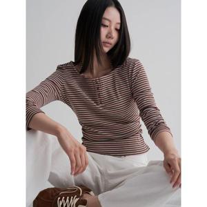 (125941MQAX) [에잇세컨즈] 스트라이프 헨리넥 저지탑  핑크