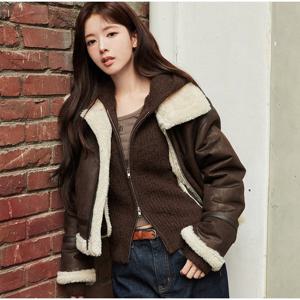 [지오다노] 여성 페이크 레더 숏 무스탕 자켓 375918