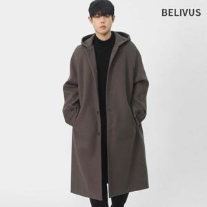 빌리버스 남성 간절기 레글런 실루엣 발마칸 울혼방 톤다운 롱 후드 코트 BAZ002