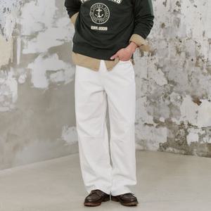 [플랙진]남성 미니멀 O63 와이드 커브드 화이트 데님 팬츠 (PJTI5STO633)