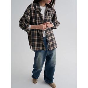 (356164WC1R) [에잇세컨즈] 네이비 체크 오버핏 셔츠  네이비