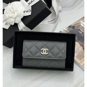 샤넬 25B 시즌 똑딱이 캐비어 그레이 크리스탈 금장 AP4819