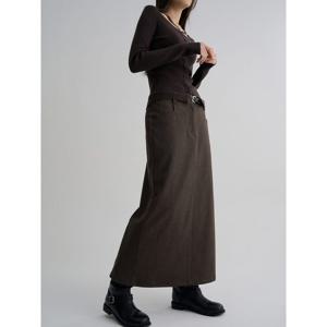 (356127WM2H) [에잇세컨즈] 벨티드 H라인 롱스커트  카키