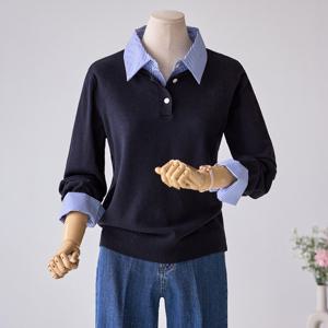 [커스텀에이블] 셔츠 배색 긴팔 니트_T2601KN024A