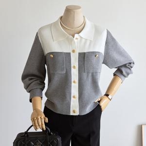 [커스텀에이블] 카라 배색 골드버튼 가디건_T2601CD018A