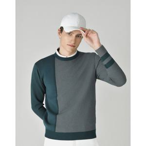 헤지스 골프 25FW ONLINE EXCLUSIVE그린 남성 컬러 블록 로고 짜임 니트 HUSW5C901E2