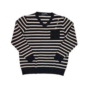 [르니앤맥코이(여성)]가슴자수 브이넥 스트라이프 니트티(MN03KN070FJY)