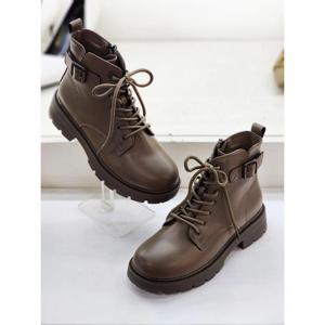 세레스 세이브존03 여성 겨울 소가죽 레이스업 페이크 벨티드 워커 앵클 부츠 4cm AQKRP20A-2