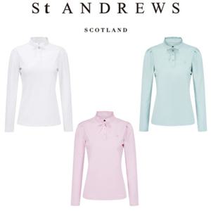 [세인트 앤드류스] 여성 소매 퍼프 프릴넥 리본 브로치 긴팔티셔츠(821F1TR004)