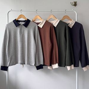 나야홍 / 빅사이즈티 V595L601 배색집업카라맨투맨 TC