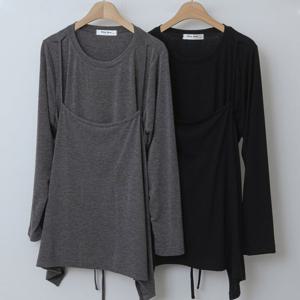 나야홍 / 빅사이즈티 X040L601 끈나시레이어드티셔츠 WB