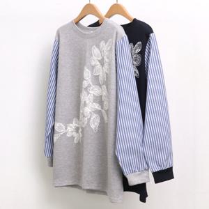 나야홍 / 빅사이즈남방 4894L601 줄지배색꽃셔츠 MN