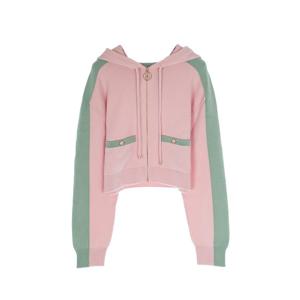 [엘러브] 새상품 샤넬 24C 캐시미어 후드집업 36 핑크/라이트그린 6ET0299