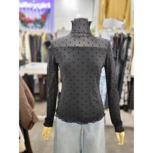 밸리걸 세이브존01 도트 시스루 기모 터틀넥 티블라우스 615270-1