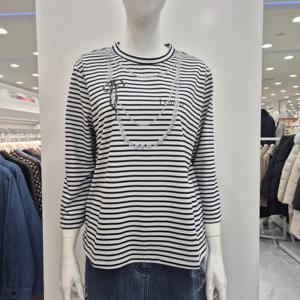 [프렐린]프렐린 7부 스트라이프  진주프린트 티셔츠/RTP261040