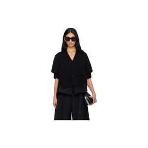 25 FW 사카이 여성 블랙 초크 스트라이프   코튼 니트 가디건 261445F095004