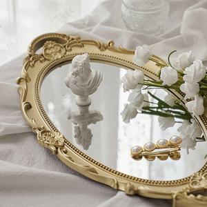 엔틱 빈티지 미러 트레이 벽걸이 거울 골드 원형