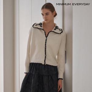 [미니멈][미니멈 에브리데이]플라워 진주 카라 배색 울 가디건 (EB3CK052D)