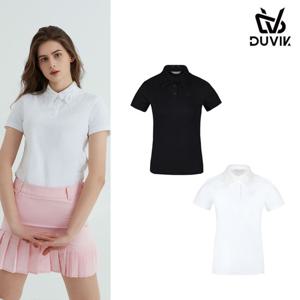 듀빅 여성 소매 레이스 Y카라 반팔티셔츠 DC2WTS004